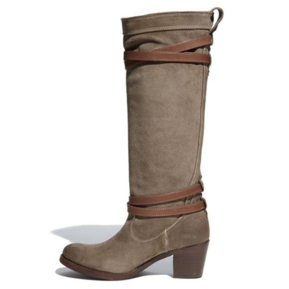 FRYE Taupe Suede JANE Strappy Knee High Boots sz 8 - Picture 3 of 12